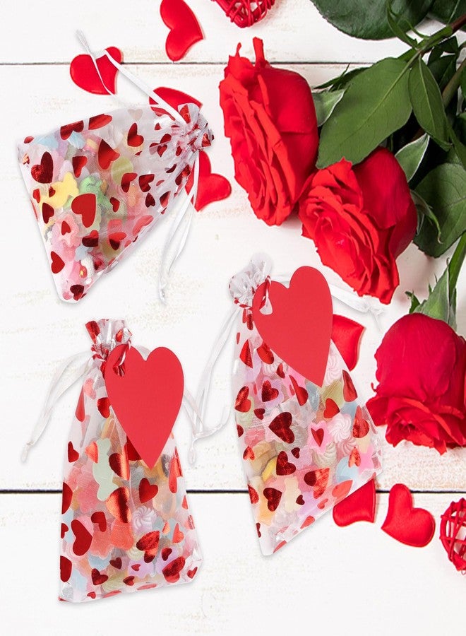 FOIMAS 4x6 Inch Heart Organza Gift Bags,50pcs Valentine's Day Drawstring Bags with 50pcs Kraft Tags Jewelry Candy Pouch Bag for Valentine's Day Wedding Party Favor - Image 4